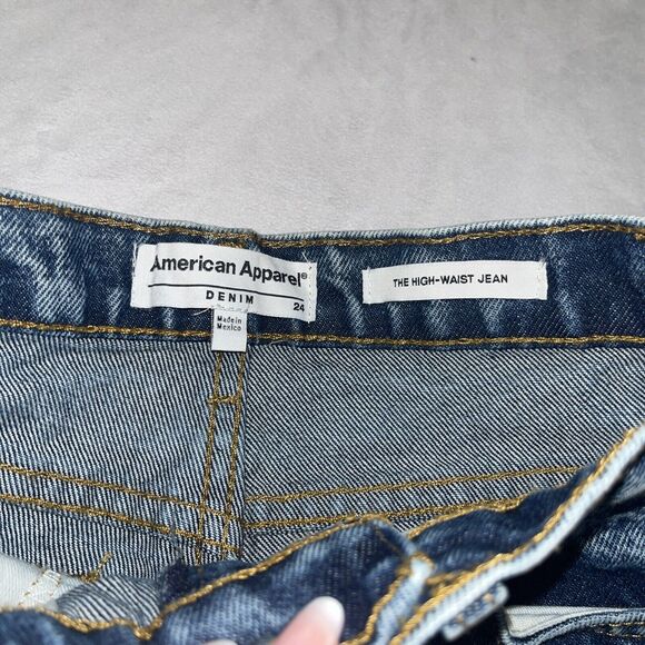 American Apparel Vintage Inspired Medium Marble Wash High Waisted Jeans Size 24 - Picture 8 of 10